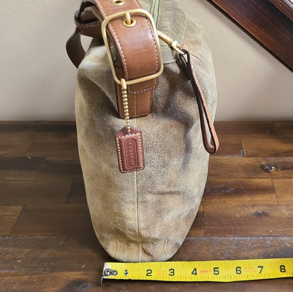 Coach Suede Olive Green Shoulder Bag 9324 - Picture 4 of 16